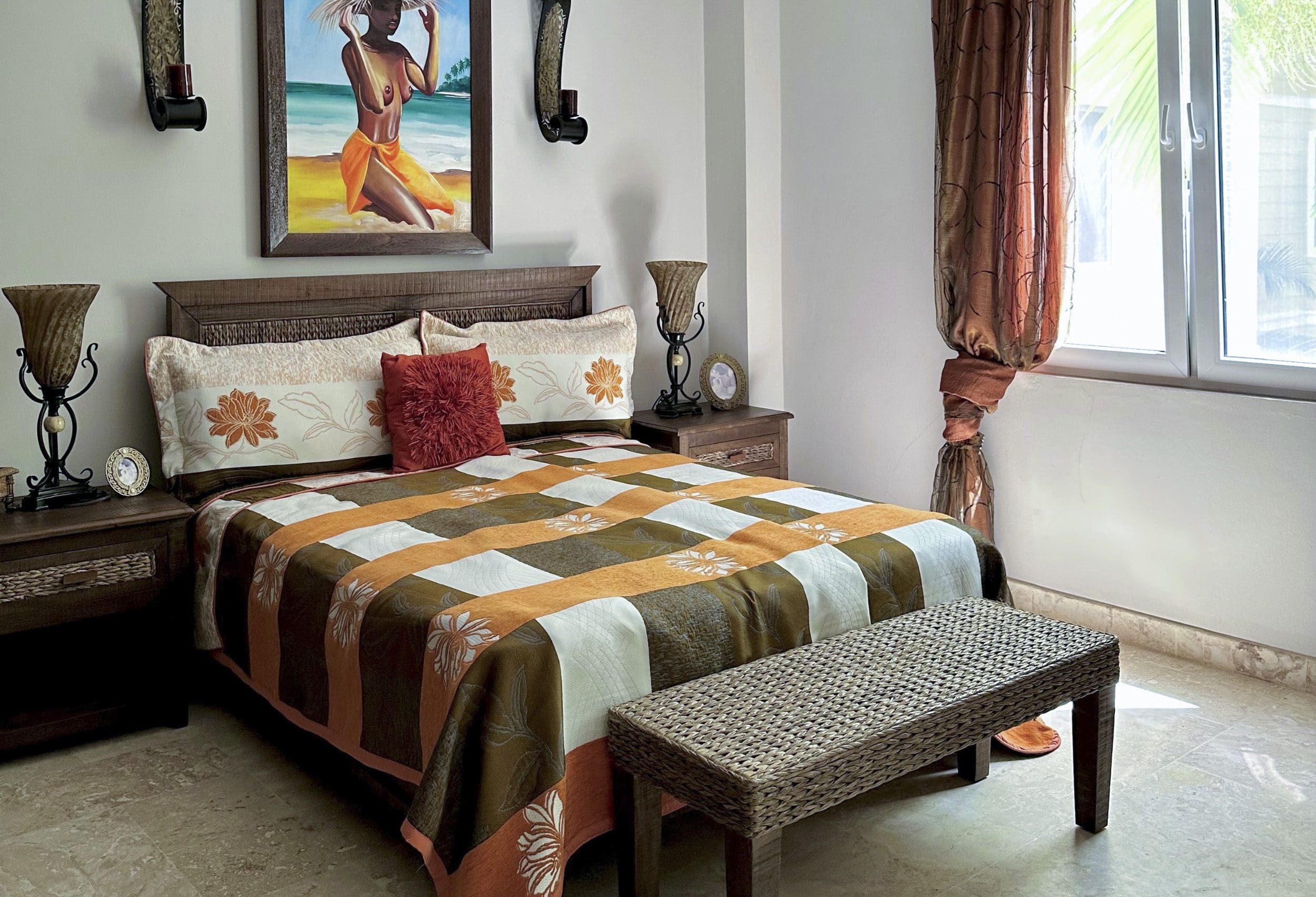 buyDRproperty Bedroom in a Sosua condo for sale with warm color scheme Sosua Real Estate