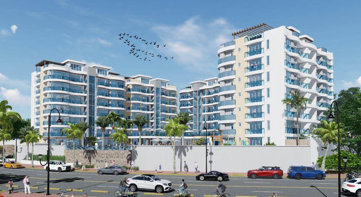 buyDRproperty Atlantic Luxury Towers condos in the Dominican Republic with modern architecture and ocean views. Sosua Real Estate