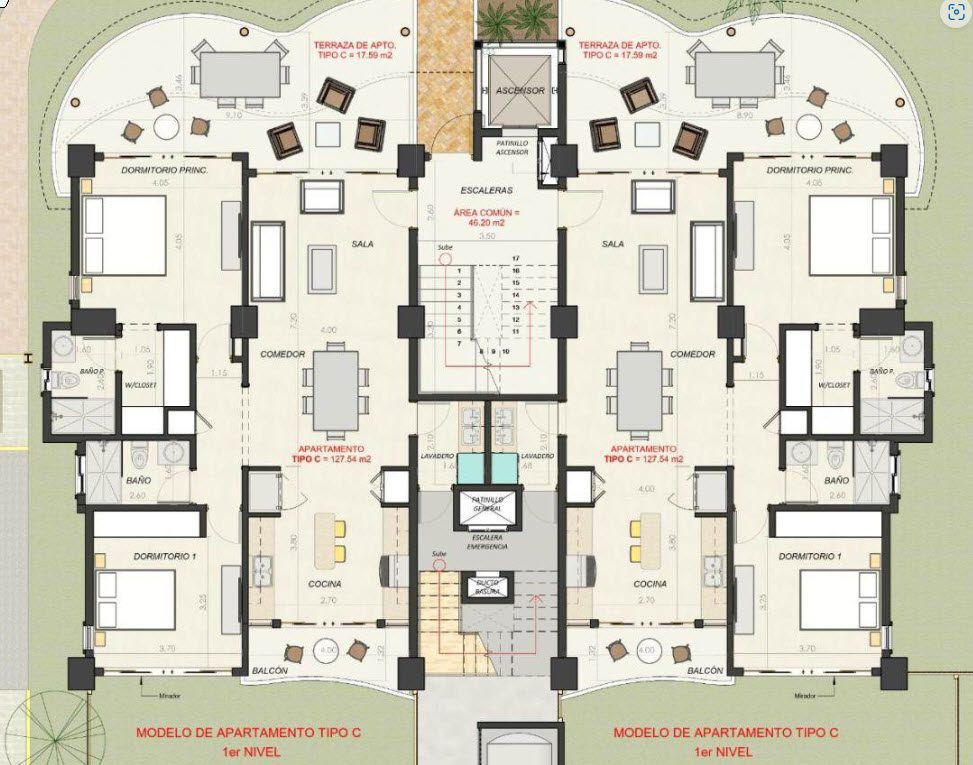 buyDRproperty Condo floor plan of Atlantic Luxury Towers in the Dominican Republic, showing apartment layout. Sosua Real Estate