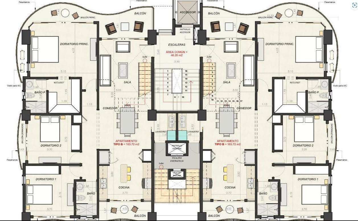 buyDRproperty Floor plan of a condo unit in Atlantic Luxury Towers, Dominican Republic, featuring two bedrooms, living area, and balcony. Sosua Real Estate