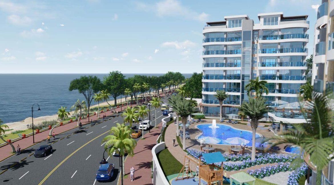buyDRproperty Atlantic Luxury Towers condos in the Dominican Republic, coastal view. Sosua Real Estate