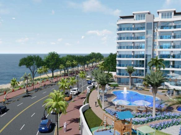 buyDRproperty Atlantic Luxury Towers condos in the Dominican Republic, coastal view. Sosua Real Estate