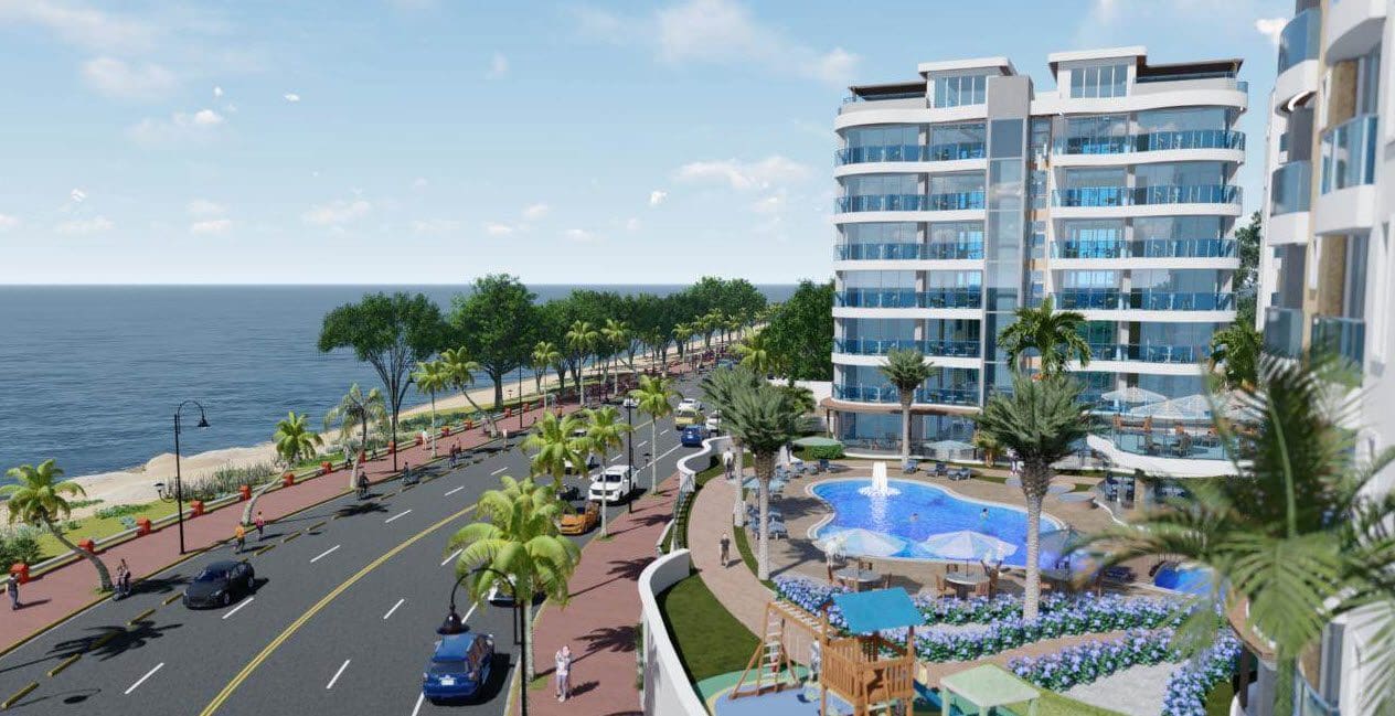 buyDRproperty Atlantic Luxury Towers condos in the Dominican Republic, coastal view. Sosua Real Estate