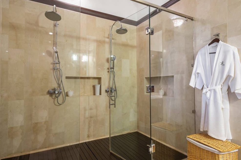 buyDRproperty Luxury shower with glass enclosure in a Stunning Oceanfront Villa. Sosua Real Estate