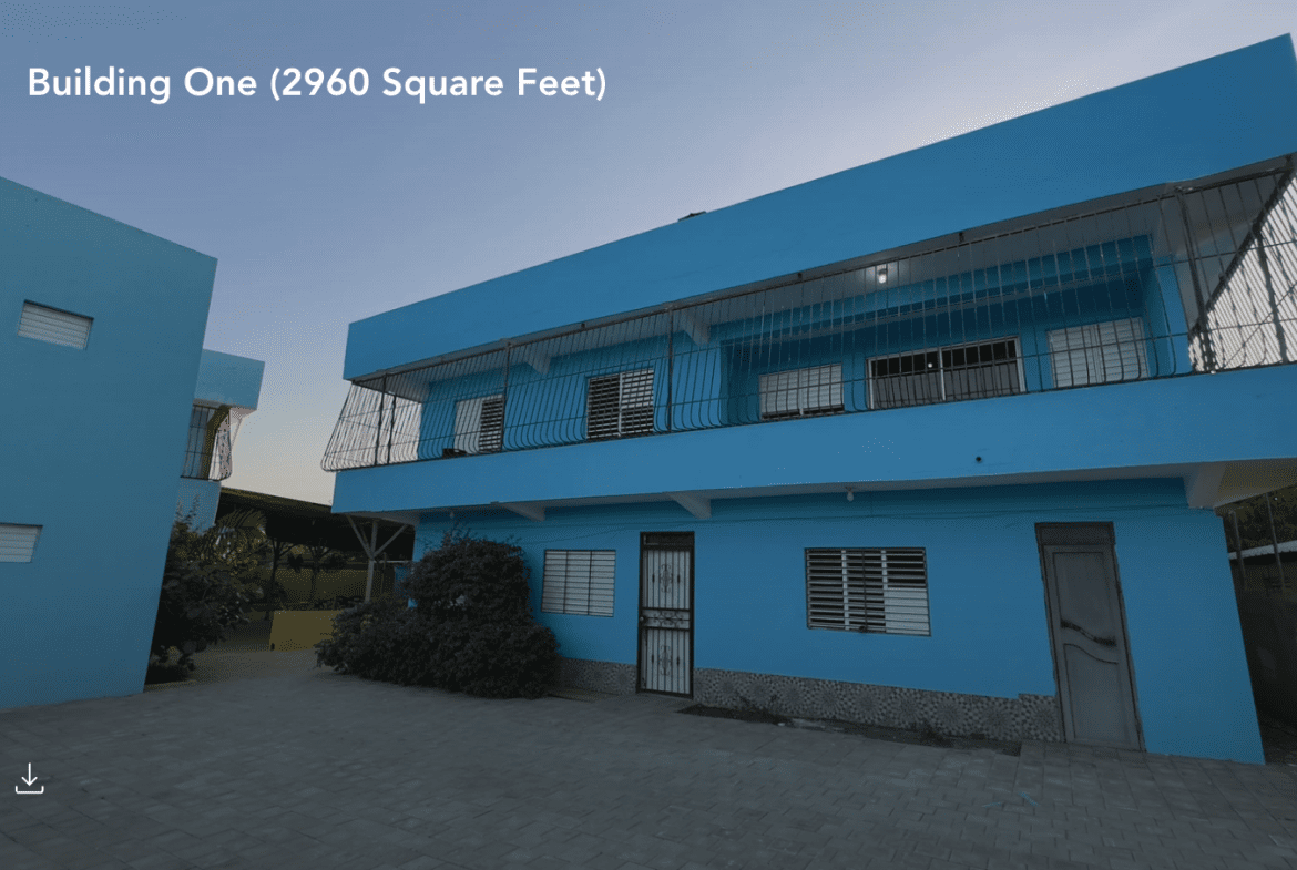 buyDRproperty Blue building, Building One (2960 Square Feet), for sale as a hostel business. Sosua Real Estate