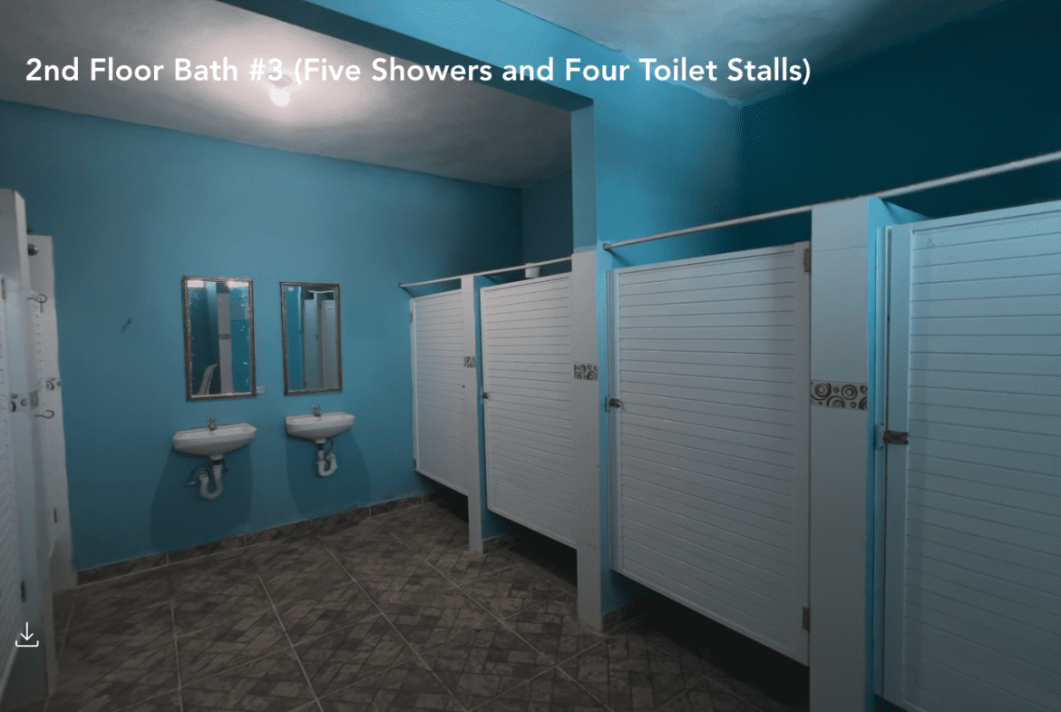 buyDRproperty Bathroom with shower stalls and sinks in the hostel business. Sosua Real Estate