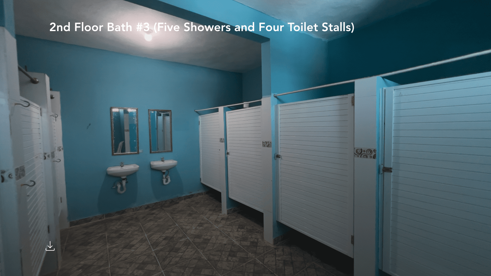buyDRproperty Bathroom with shower stalls and sinks in the hostel business. Sosua Real Estate