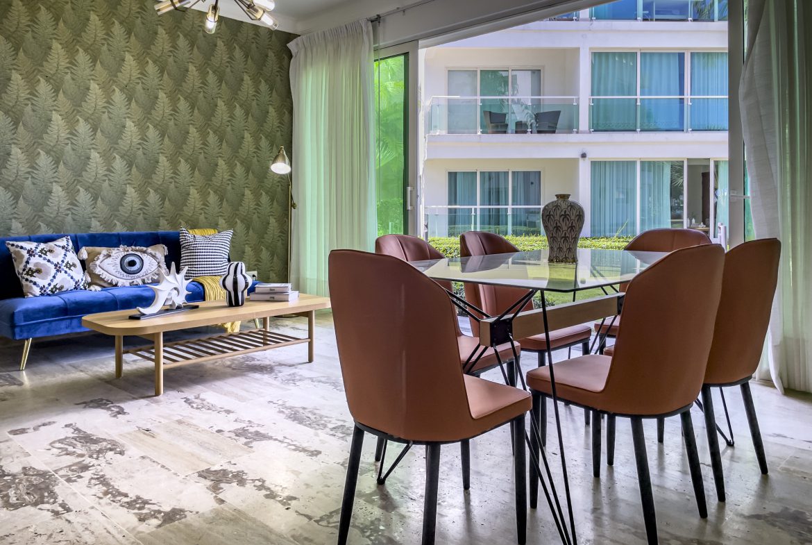 buyDRproperty Modern dining area in a 3 Bedroom Oceanfront Condo with views of the ocean Sosua Real Estate