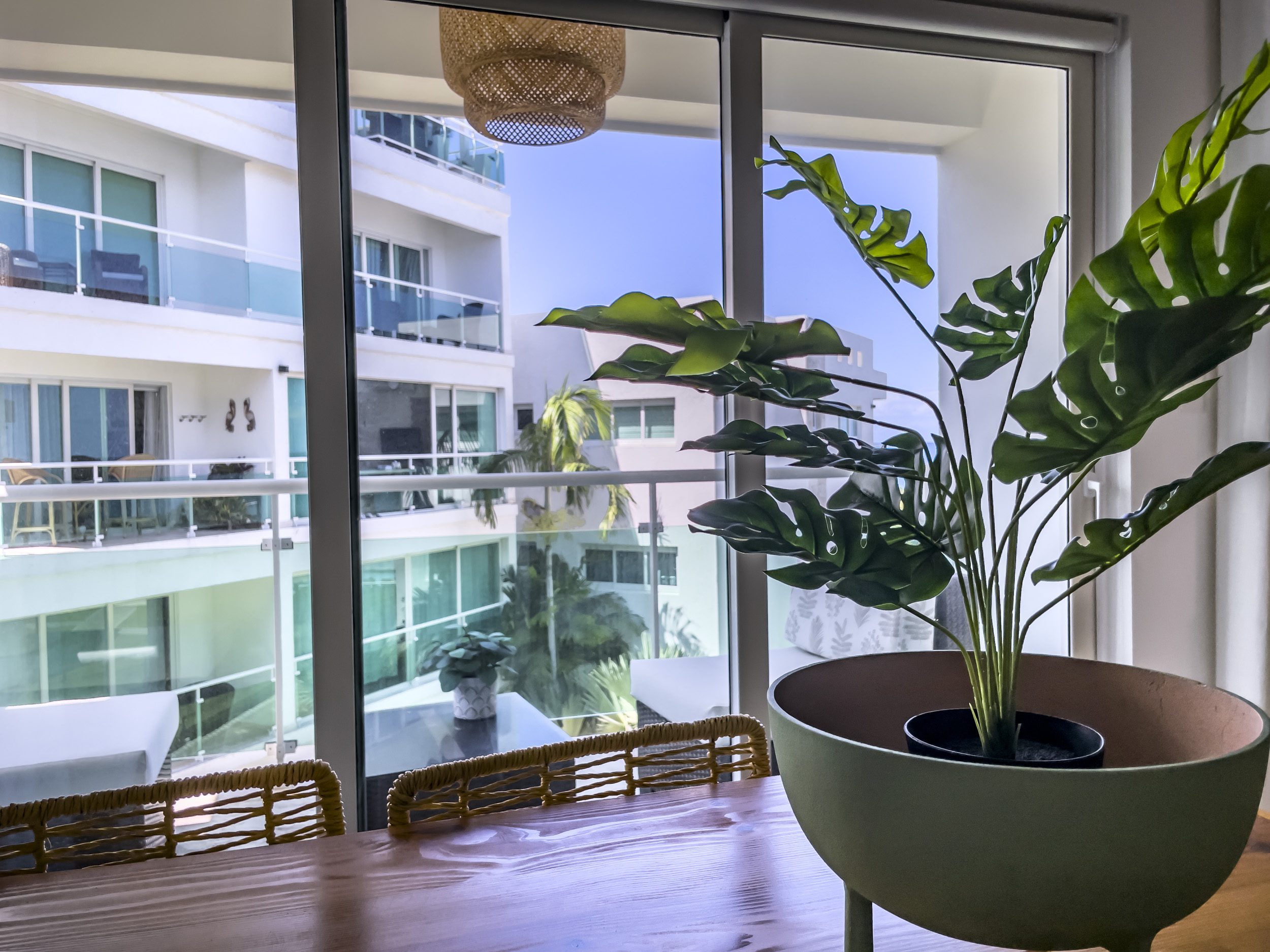 buyDRproperty Modern monstera plant in a stylish condo, oceanfront condo for sale in Sosua. Sosua Real Estate