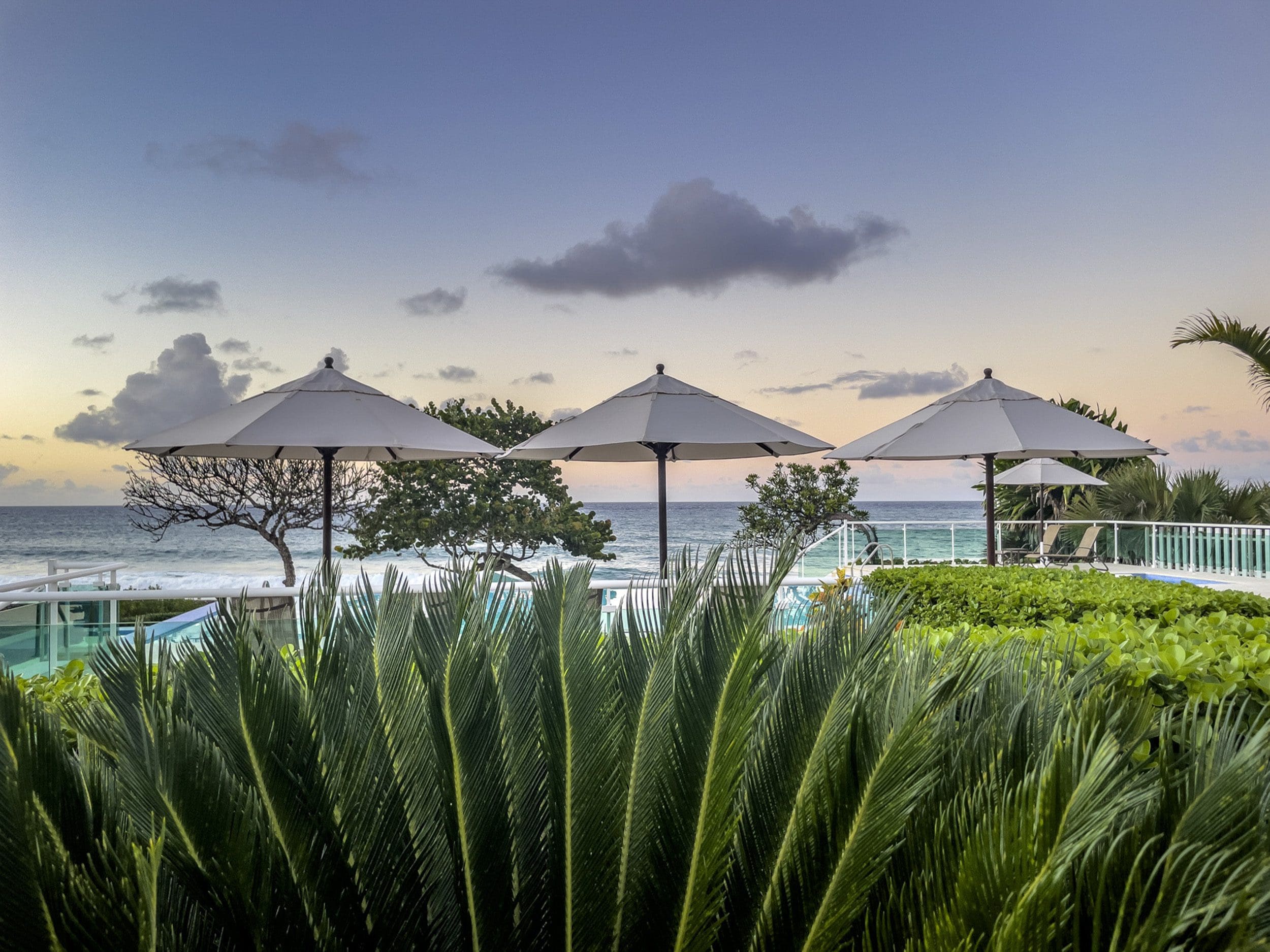 buyDRproperty Oceanfront view from a 3 bedroom oceanfront condo with beach umbrellas Sosua Real Estate