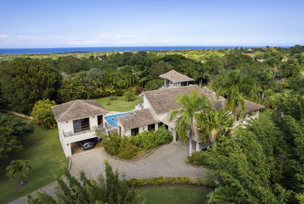 buyDRproperty Beautiful 4 Bedroom Villa for sale in Sosua, Dominican Republic. Aerial view of Haciendas el Choco property. Sosua Real Estate