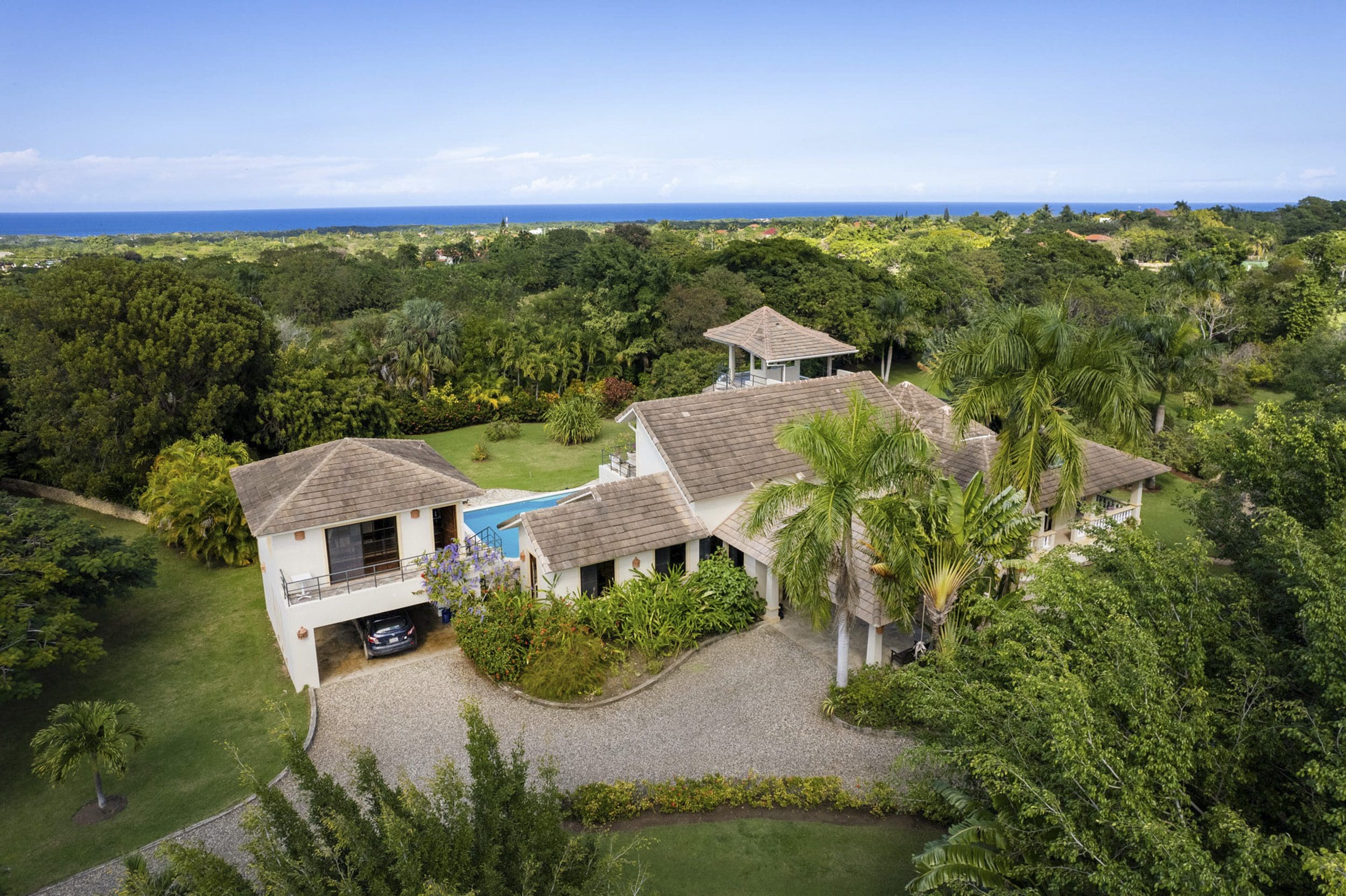 buyDRproperty Beautiful 4 Bedroom Villa for sale in Sosua, Dominican Republic. Aerial view of Haciendas el Choco property. Sosua Real Estate