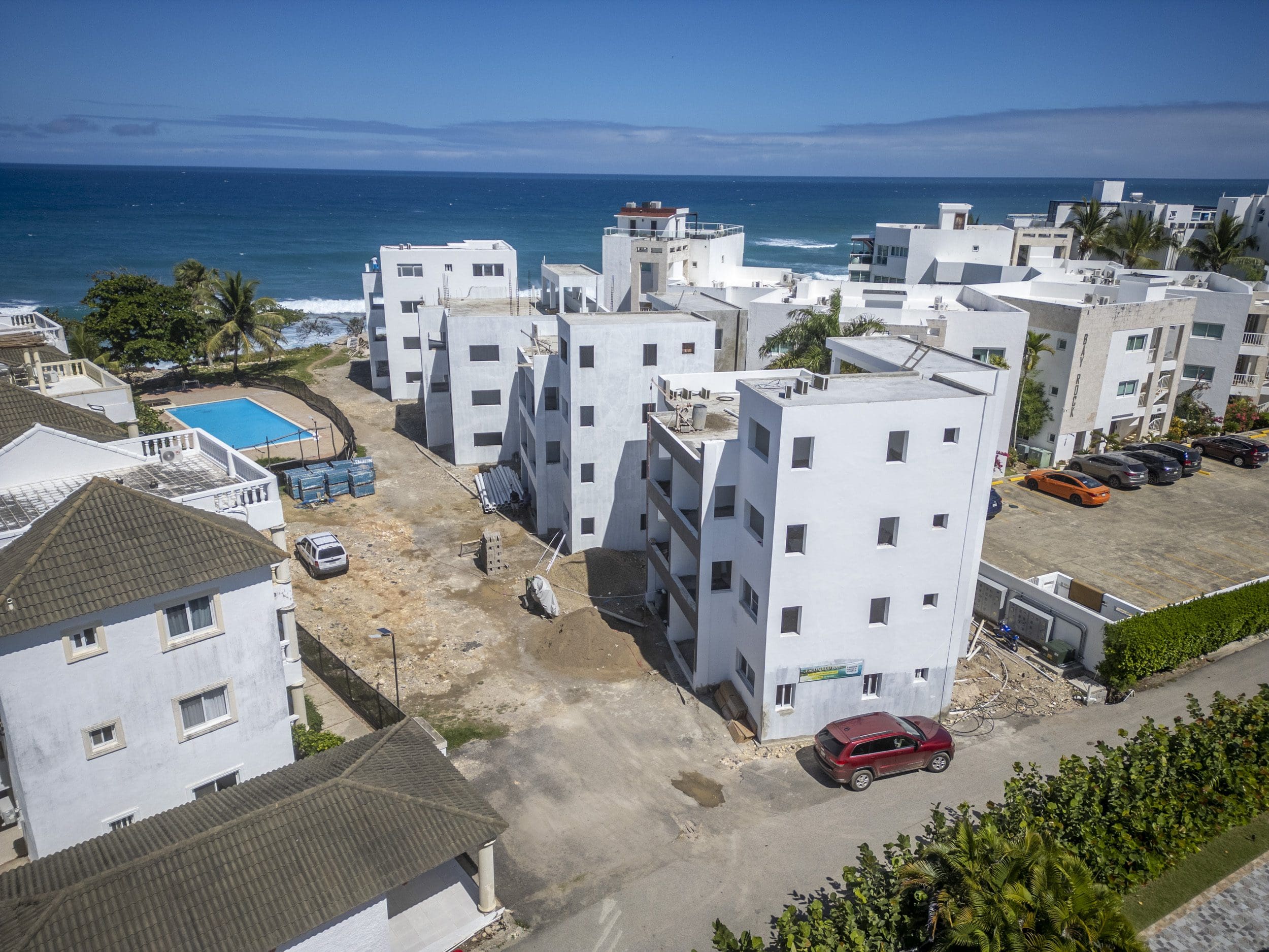 buyDRproperty Aerial view of oceanfront condos for sale in Sosua, Dominican Republic. Sosua Real Estate