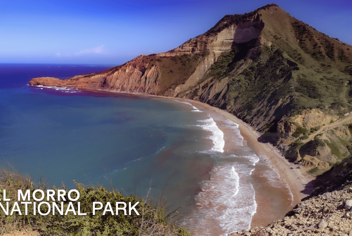 buyDRproperty El Morro National Park coastline with text "El Morro National Park Sosua Real Estate