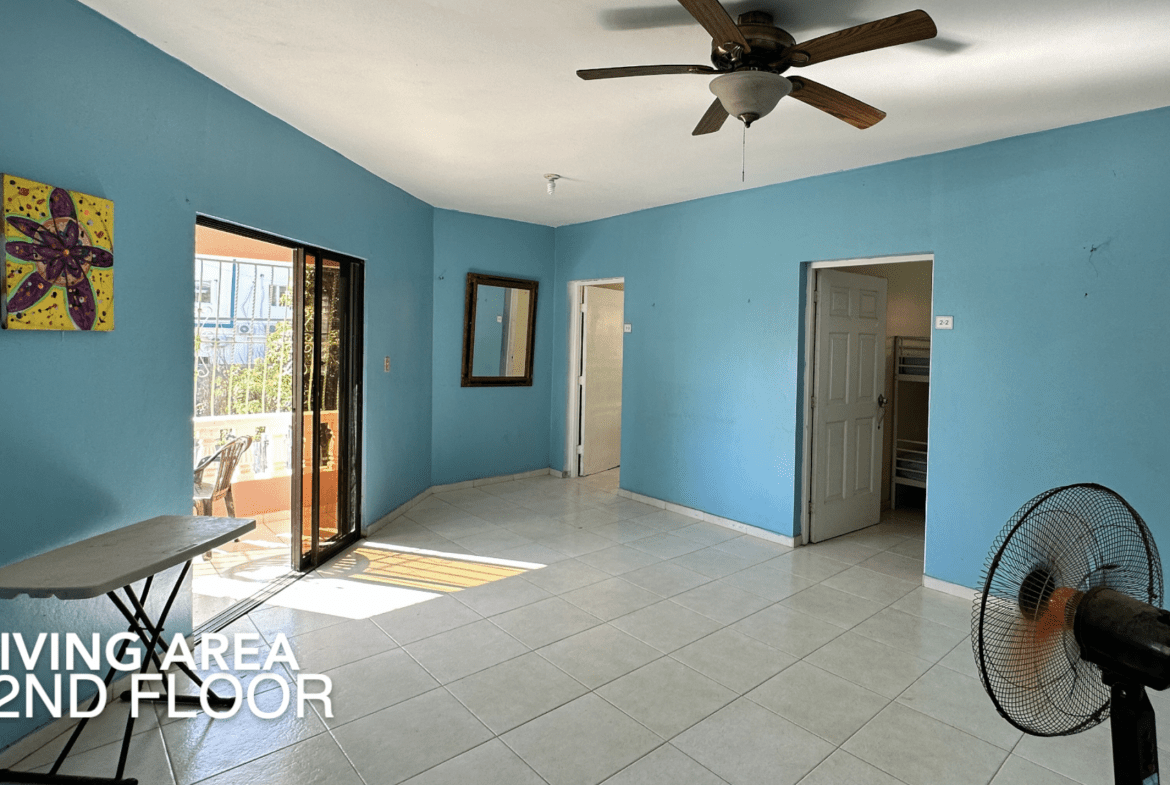 buyDRproperty Living area of an affordable hotel facility, 2nd floor with a fan Sosua Real Estate
