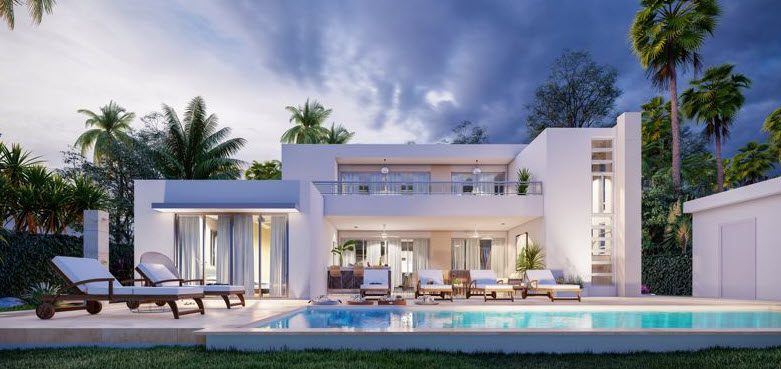 buyDRproperty Beautiful Villa CORALREEF with pool and lounge chairs Sosua Real Estate