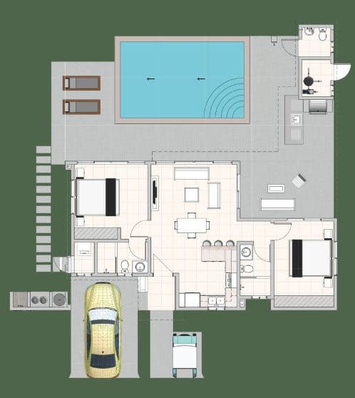 buyDRproperty Floor plan of a Beautiful Villa CAPRI with a pool and car parking. Sosua Real Estate