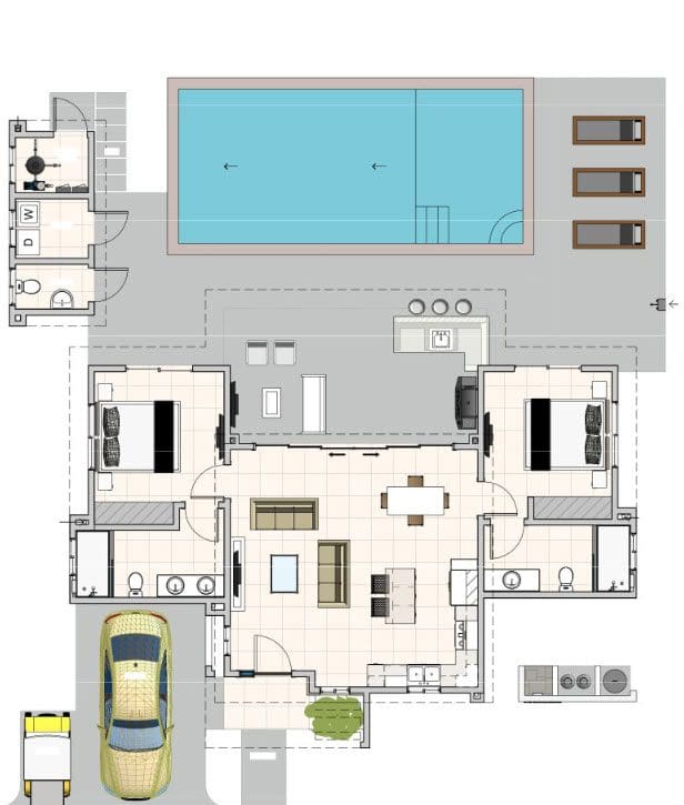 buyDRproperty Floor plan of a Beautiful Villa SUNSEEKER in Casa Linda with a pool and car parking. Sosua Real Estate