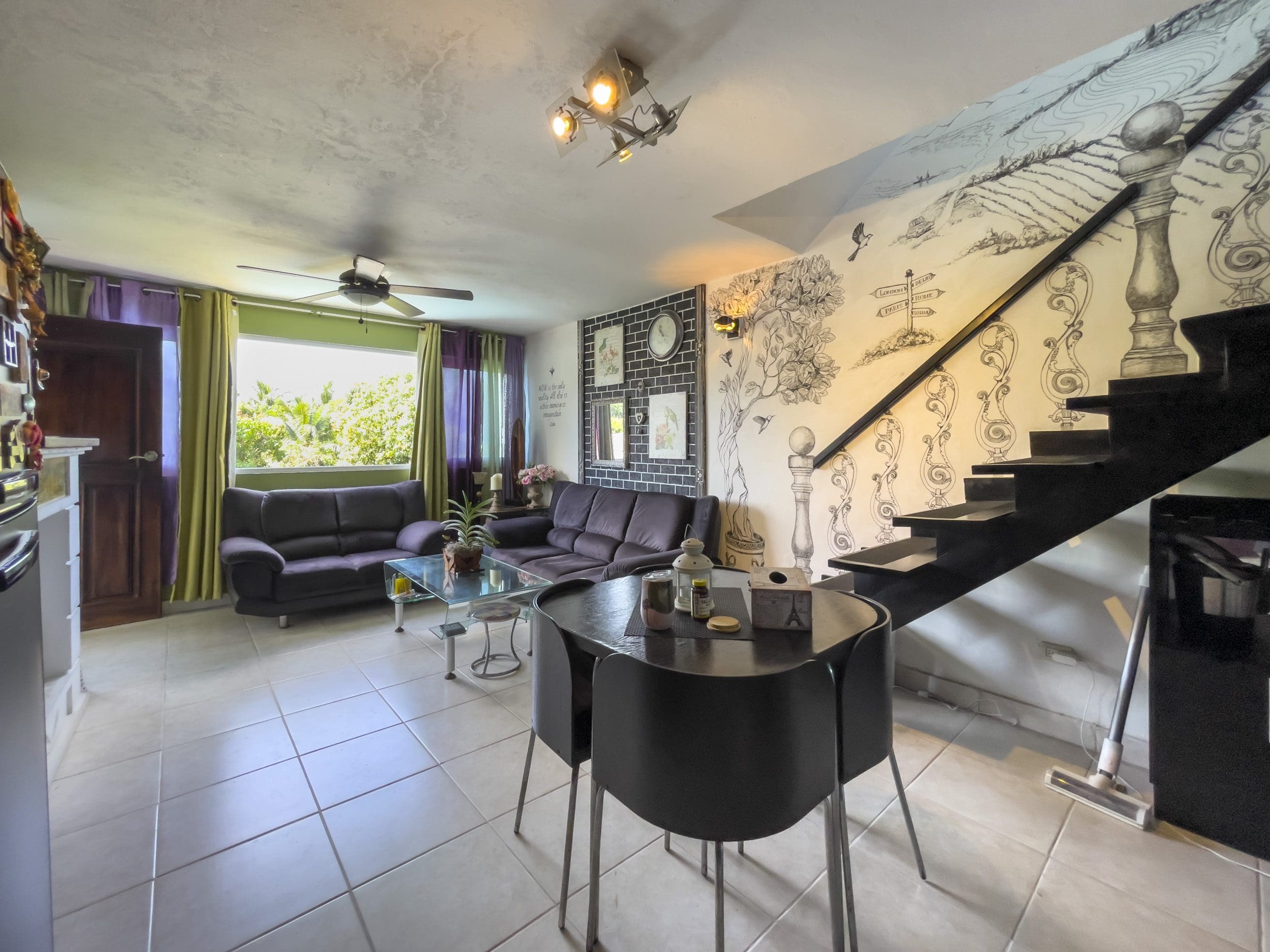 buyDRproperty Living room with a staircase in a 2 Bedroom Condo in the heart of Sosua. Sosua Real Estate