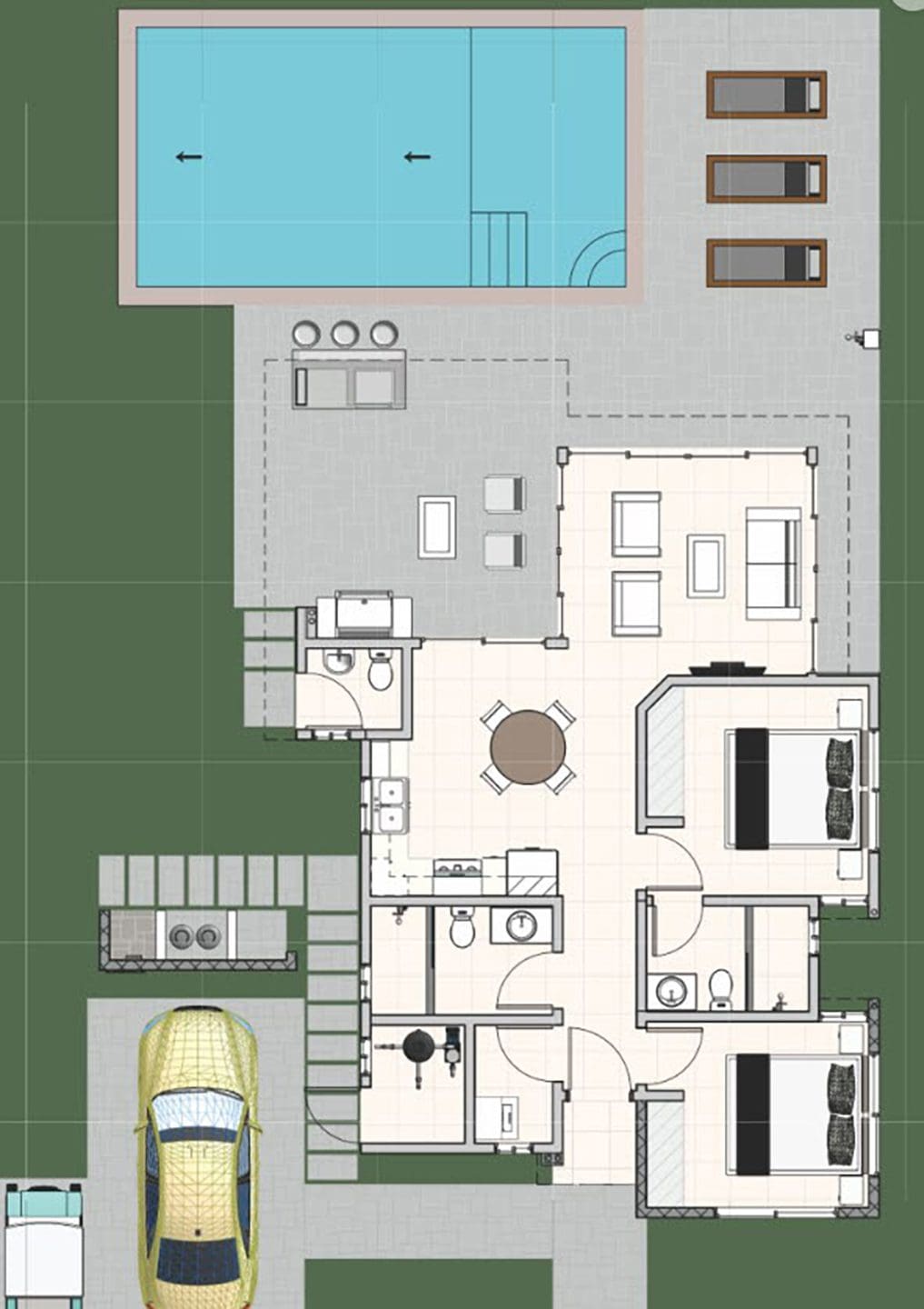 buyDRproperty Floor plan of a Beautiful Villa SUNSET with pool, patio, and bedrooms. Sosua Real Estate