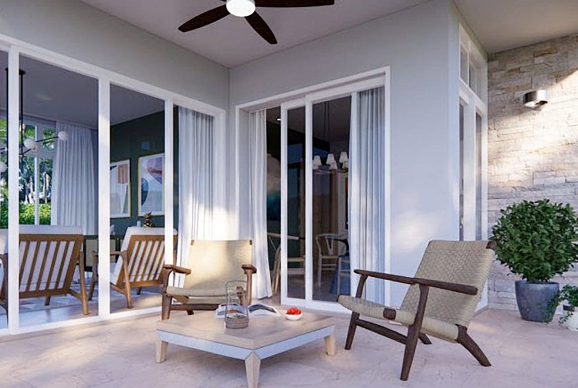 buyDRproperty Outdoor patio of Beautiful Villa SUNSET with seating and a coffee table. Sosua Real Estate