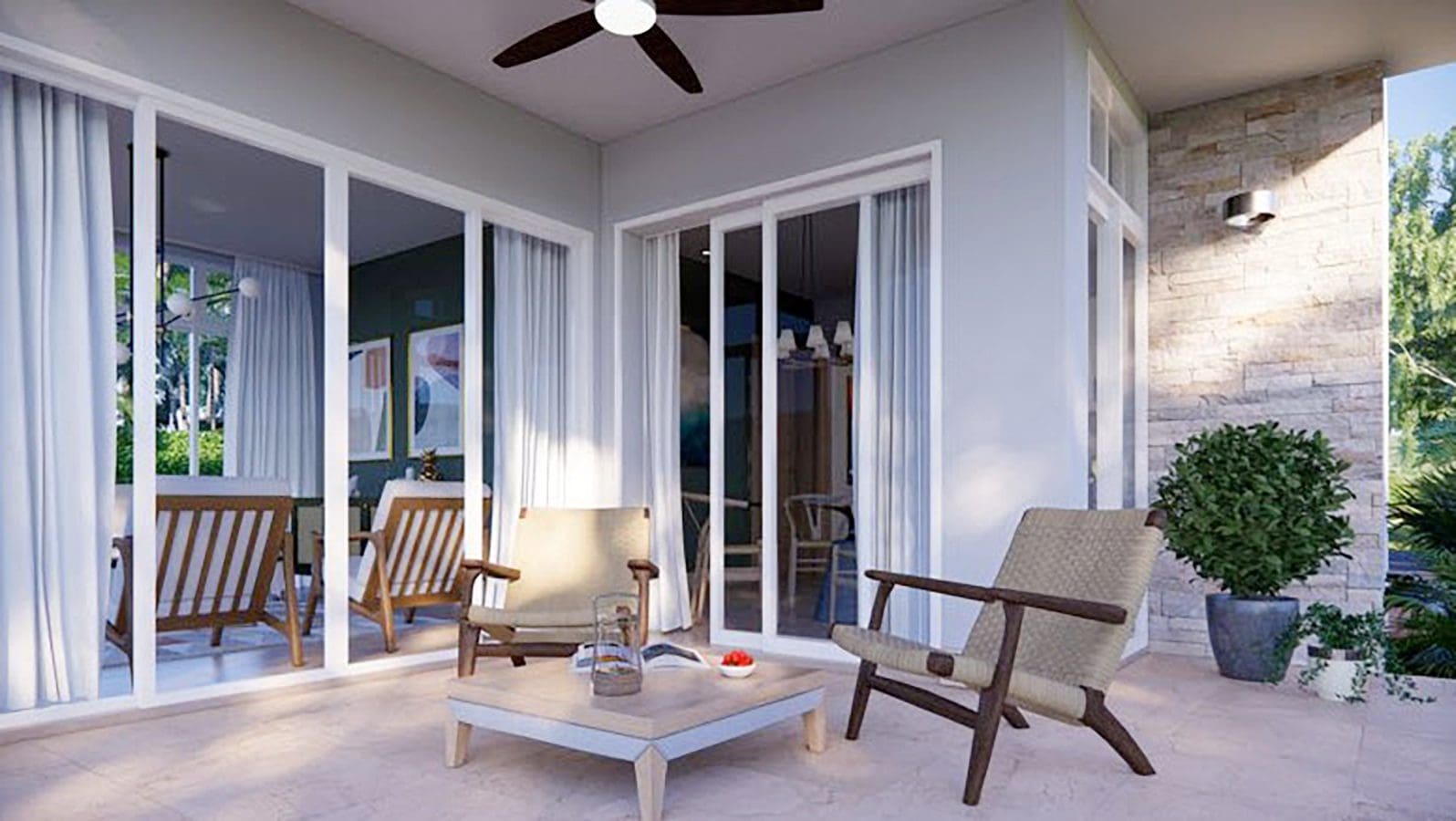 buyDRproperty Outdoor patio of Beautiful Villa SUNSET with seating and a coffee table. Sosua Real Estate