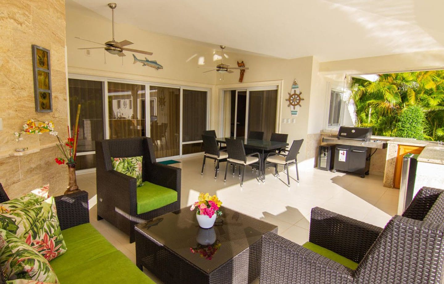 buyDRproperty Beautiful Villa BELLA outdoor patio with dining area and grill in Casa Linda. Sosua Real Estate