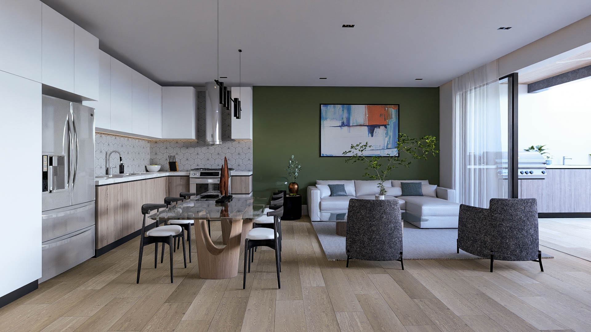 buyDRproperty Modern open-concept living space with kitchen and dining area. SEPTEMBER DEAL Beautiful Beach Homes CO 5876 SO PLCH Sosua Real Estate