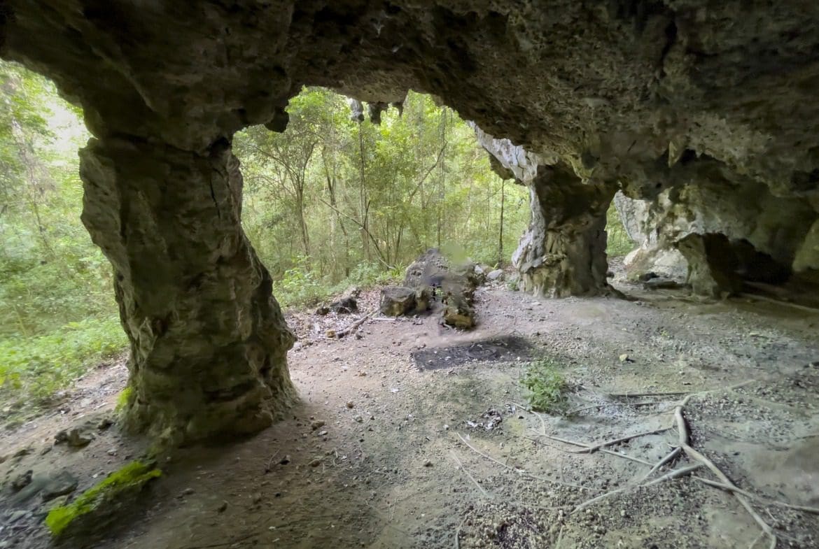 buyDRproperty Inside a cave, showcasing a natural archway with trees visible outdoors, perfect for nature exploration and adventure. Sosua Real Estate
