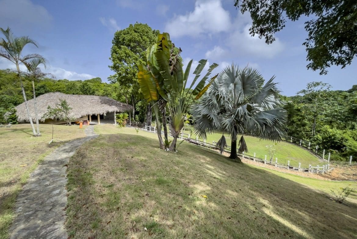 buyDRproperty Tropical landscape with thatched-roof building and building lot Sosua Real Estate