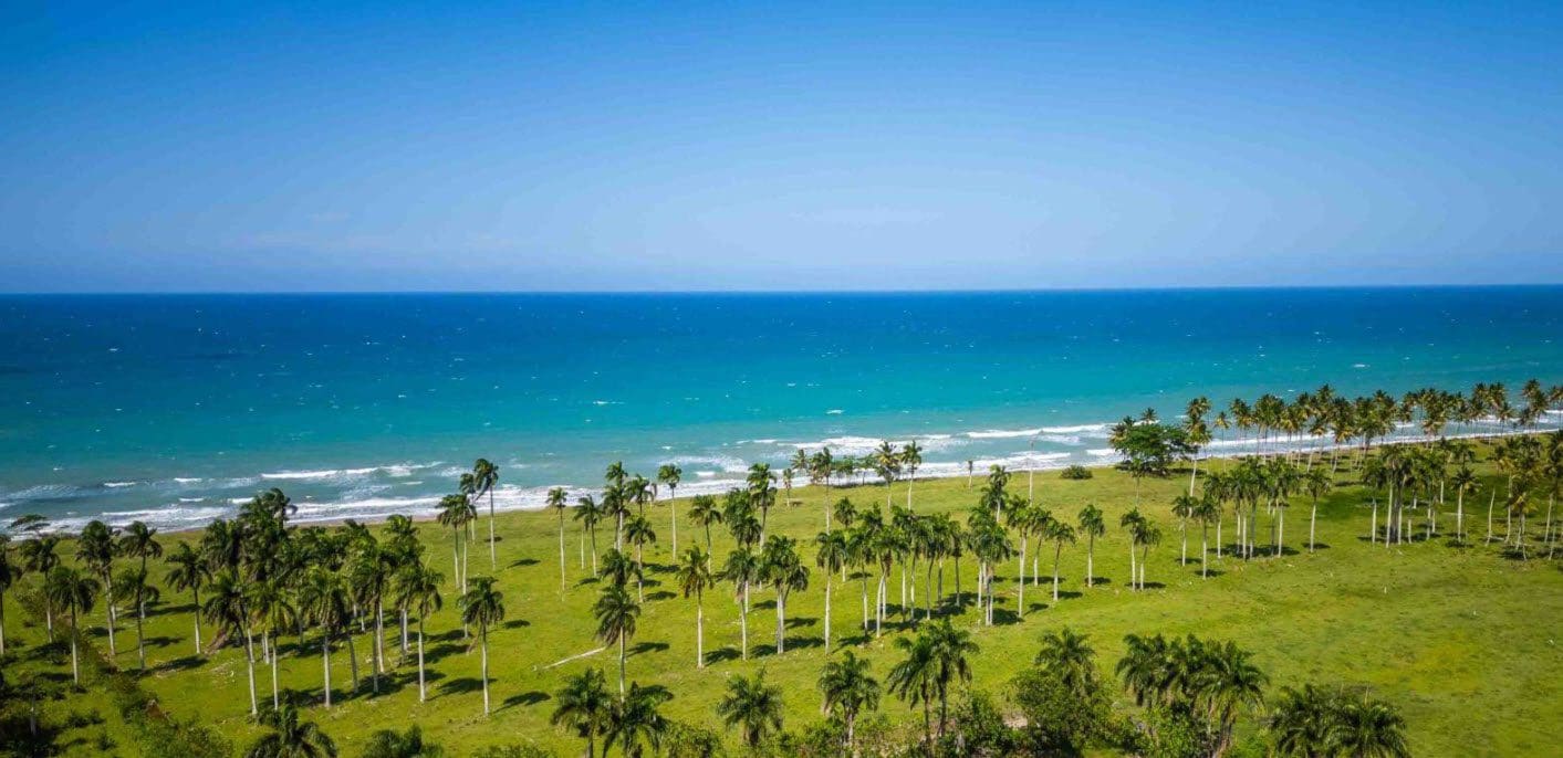 buyDRproperty Beachfront land in Playa Las Canas with palm trees and blue ocean Sosua Real Estate