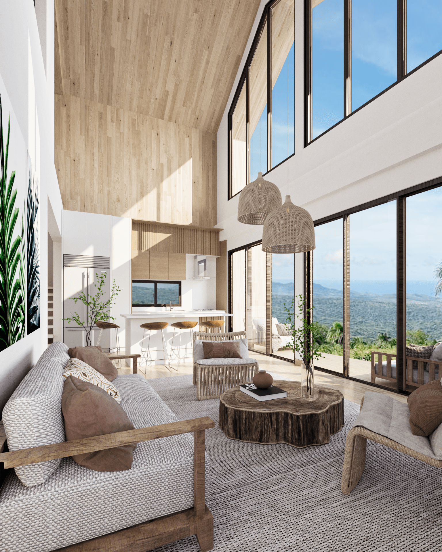 buyDRproperty Modern living room with panoramic views, part of a 2-bedroom bungalow for sale. Sosua Real Estate