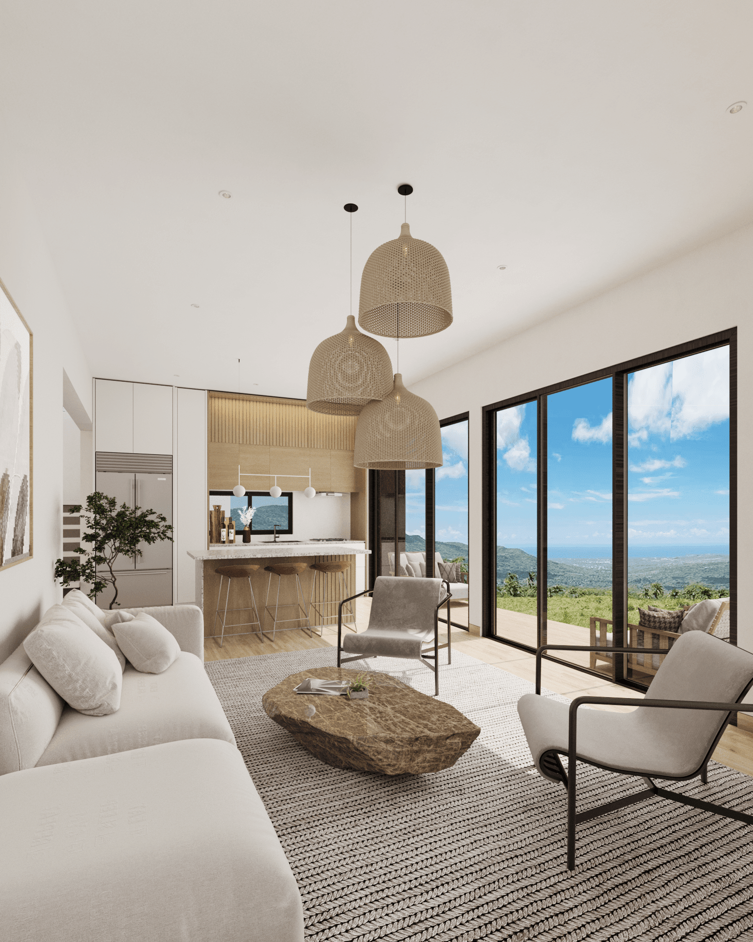 buyDRproperty Modern living room with panoramic views from a 3-bedroom bungalow for sale. Sosua Real Estate