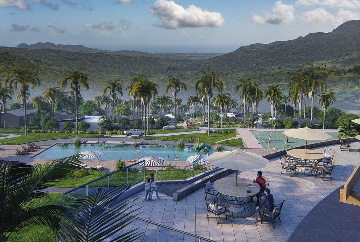 buyDRproperty Resort with pool, palm trees, and ocean view, perfect for 1 Bedroom Bungalows with Incredible Views. Sosua Real Estate