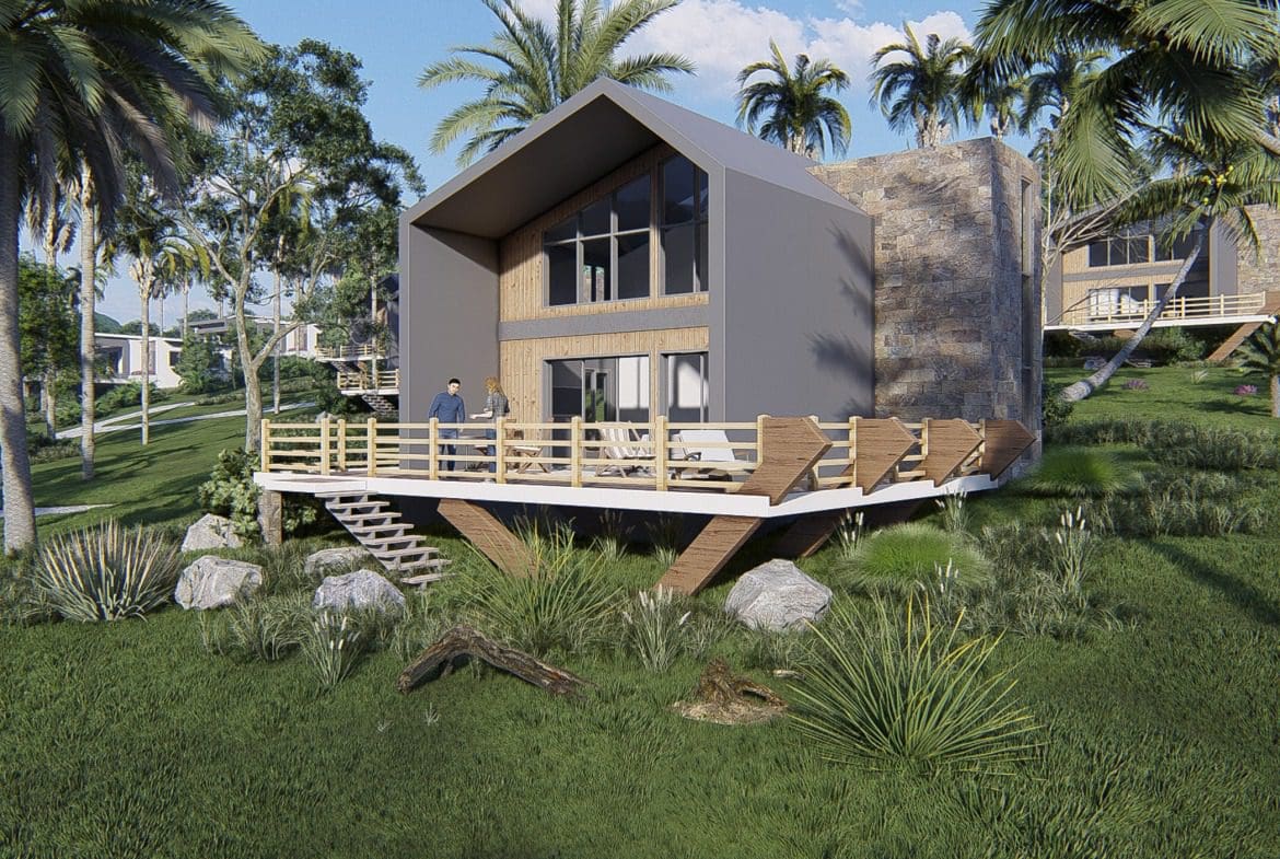 buyDRproperty Modern bungalow with a deck, palm trees, and panoramic views. Sosua Real Estate