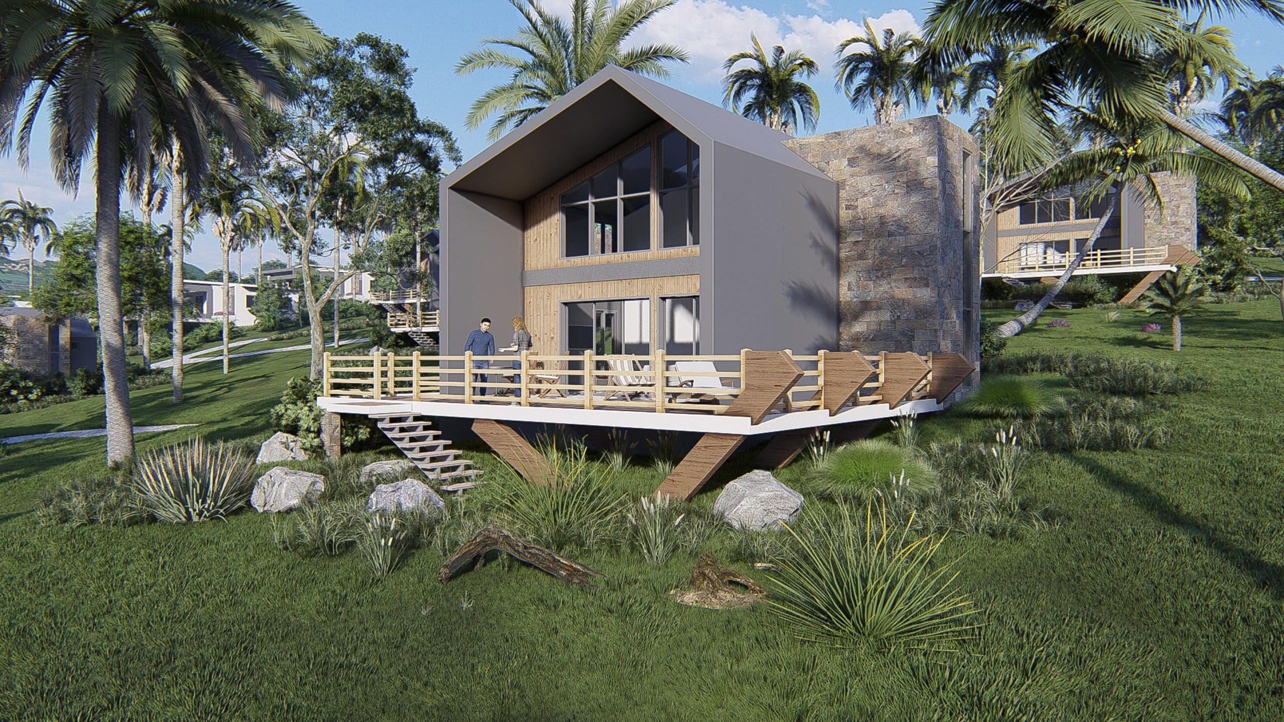 buyDRproperty Modern bungalow with a deck, palm trees, and panoramic views. Sosua Real Estate