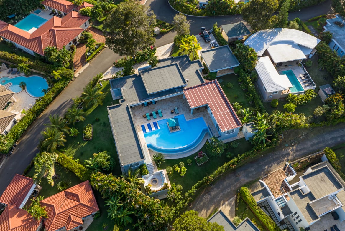 buyDRproperty Aerial view of a 5 BR Luxury Villa with a pool Sosua Real Estate