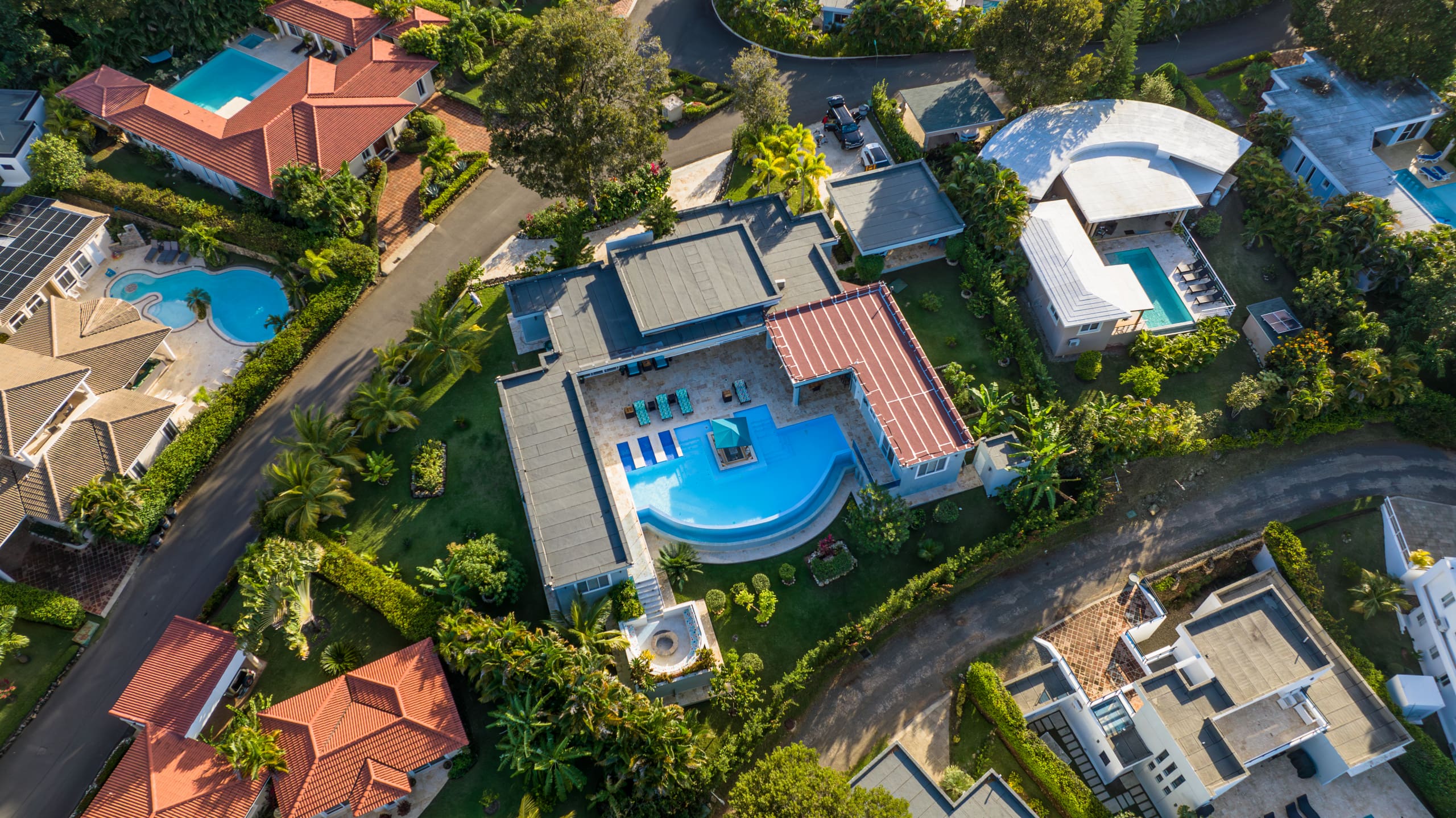 buyDRproperty Aerial view of a 5 BR Luxury Villa with a pool Sosua Real Estate