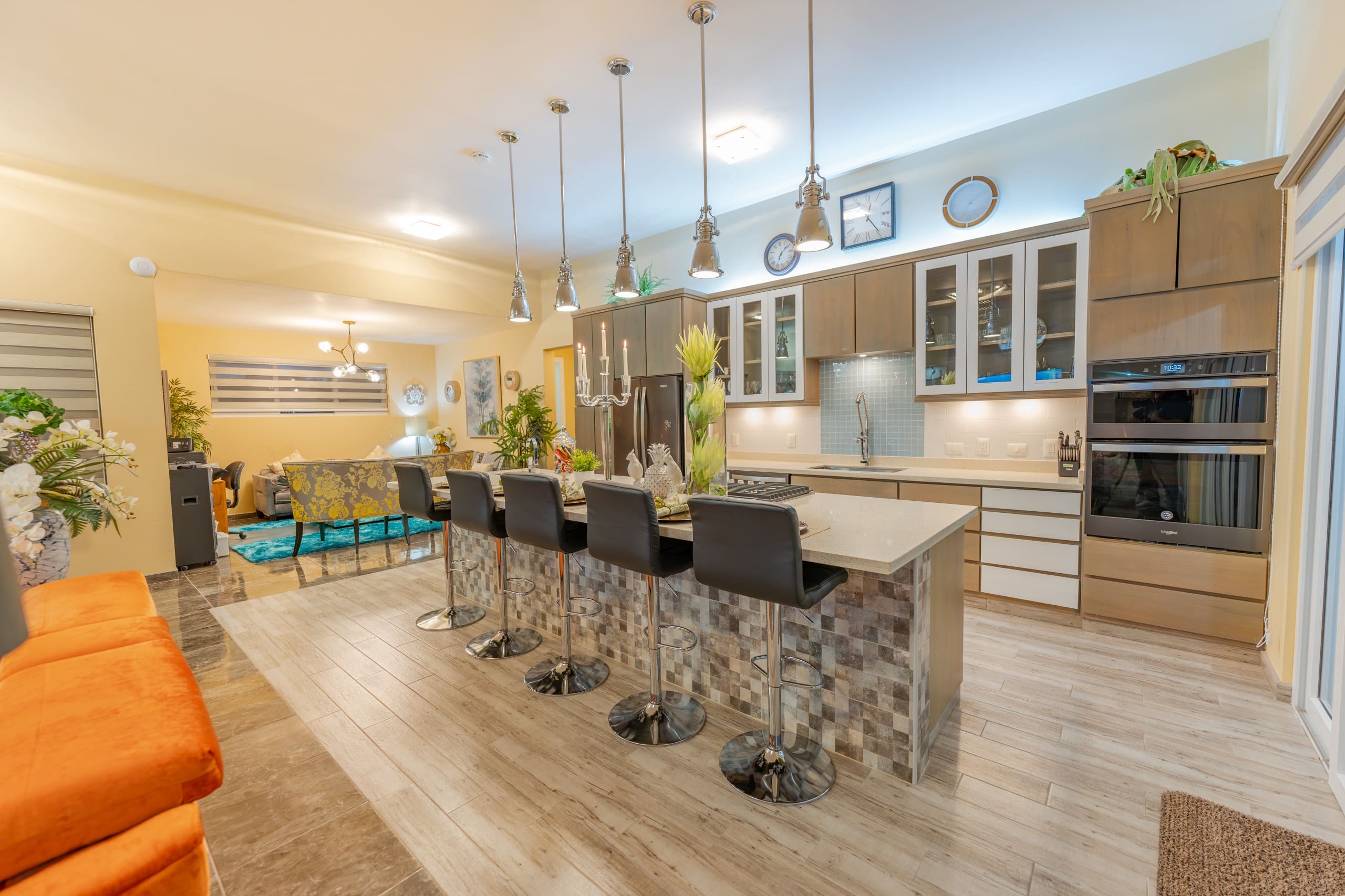 buyDRproperty Luxury kitchen in a 5 BR Luxury Villa with island and bar stools Sosua Real Estate