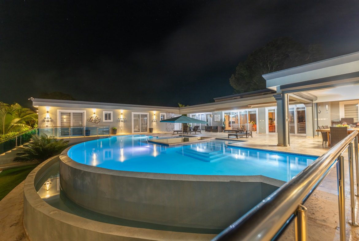buyDRproperty Luxury 5 BR Villa with pool at night, Casa Linda V5895RCL Sosua Real Estate