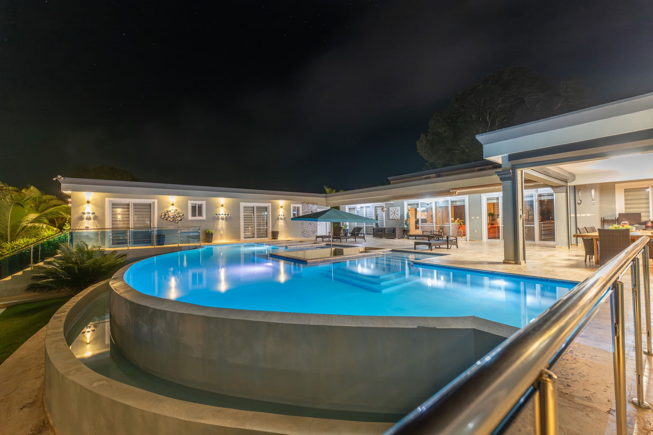 buyDRproperty Luxury 5 BR Villa with pool at night, Casa Linda V5895RCL Sosua Real Estate