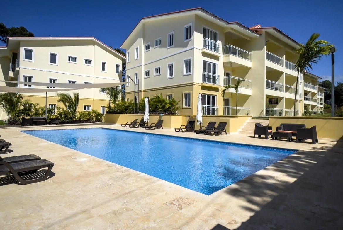 buyDRproperty Swimming pool at a 1-bedroom condo complex Sosua Real Estate