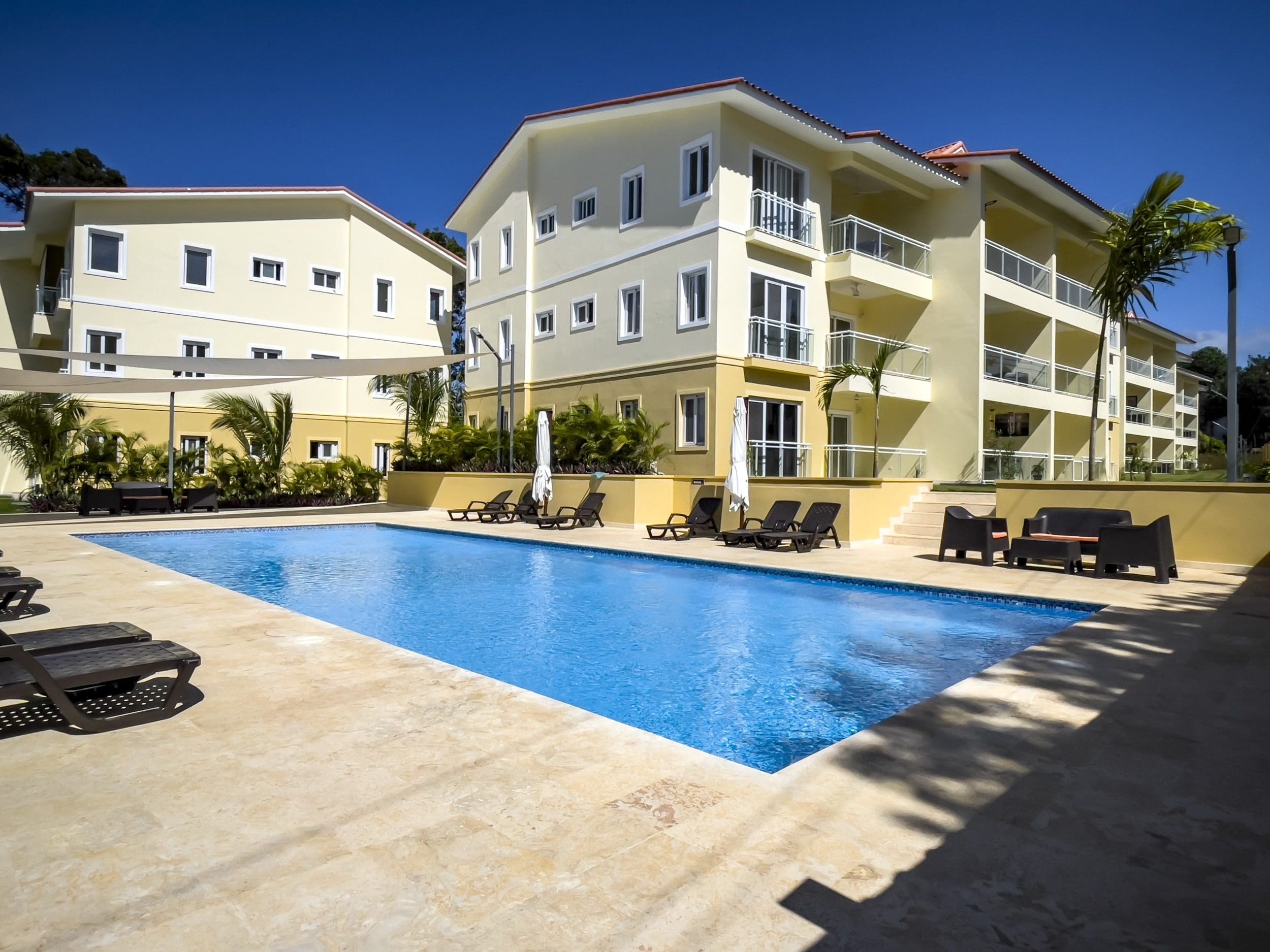 buyDRproperty Swimming pool at a 1-bedroom condo complex Sosua Real Estate