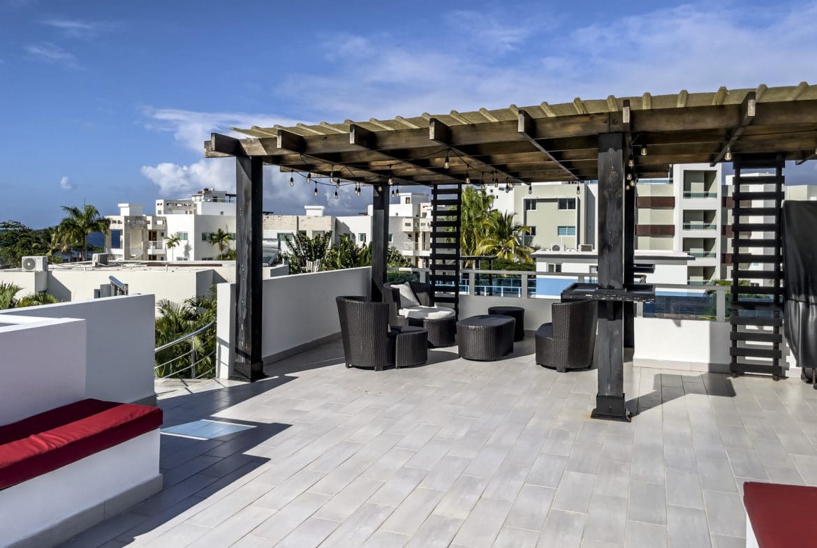 buyDRproperty Rooftop terrace of a modern 3-bedroom villa for sale in Sosua Ocean Village, Dominican Republic. Sosua Real Estate