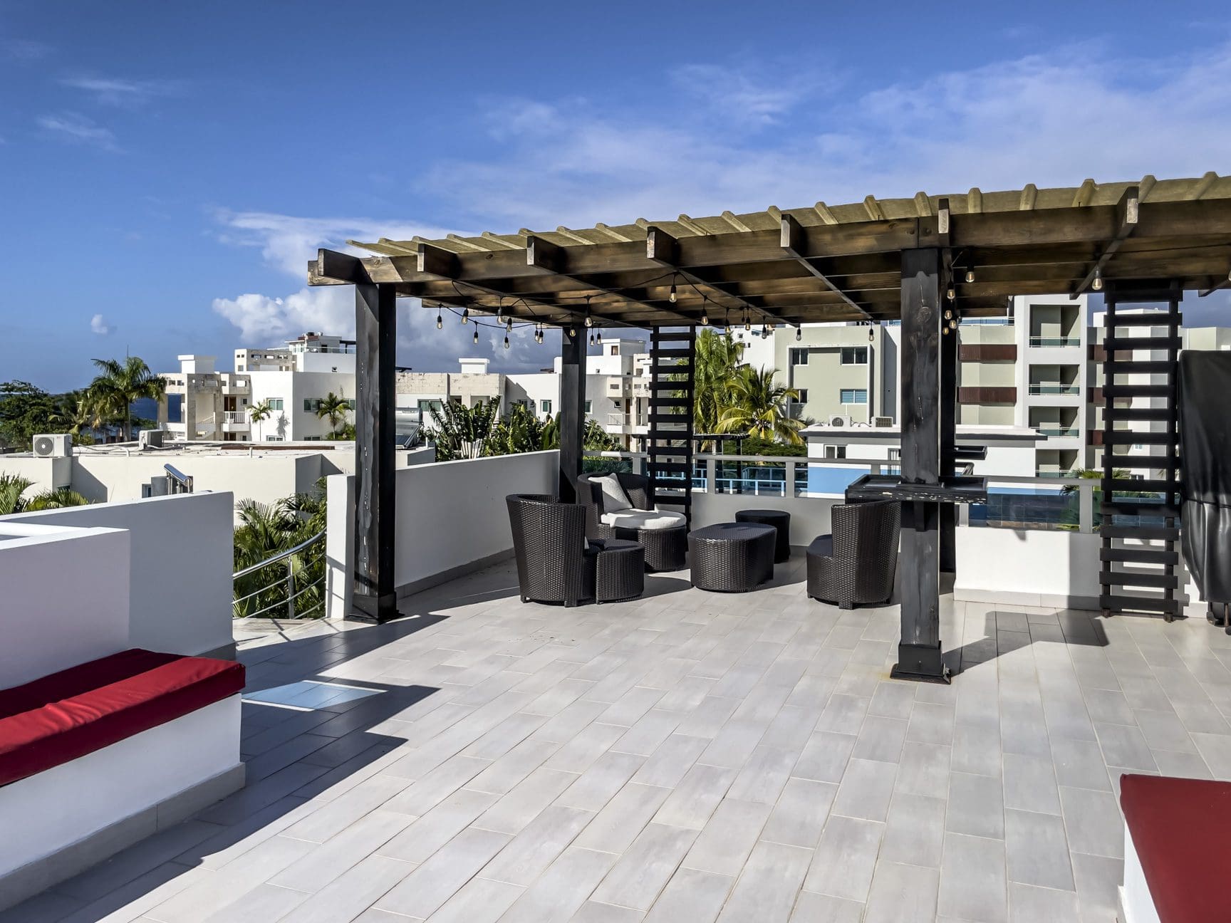 buyDRproperty Rooftop terrace of a modern 3-bedroom villa for sale in Sosua Ocean Village, Dominican Republic. Sosua Real Estate