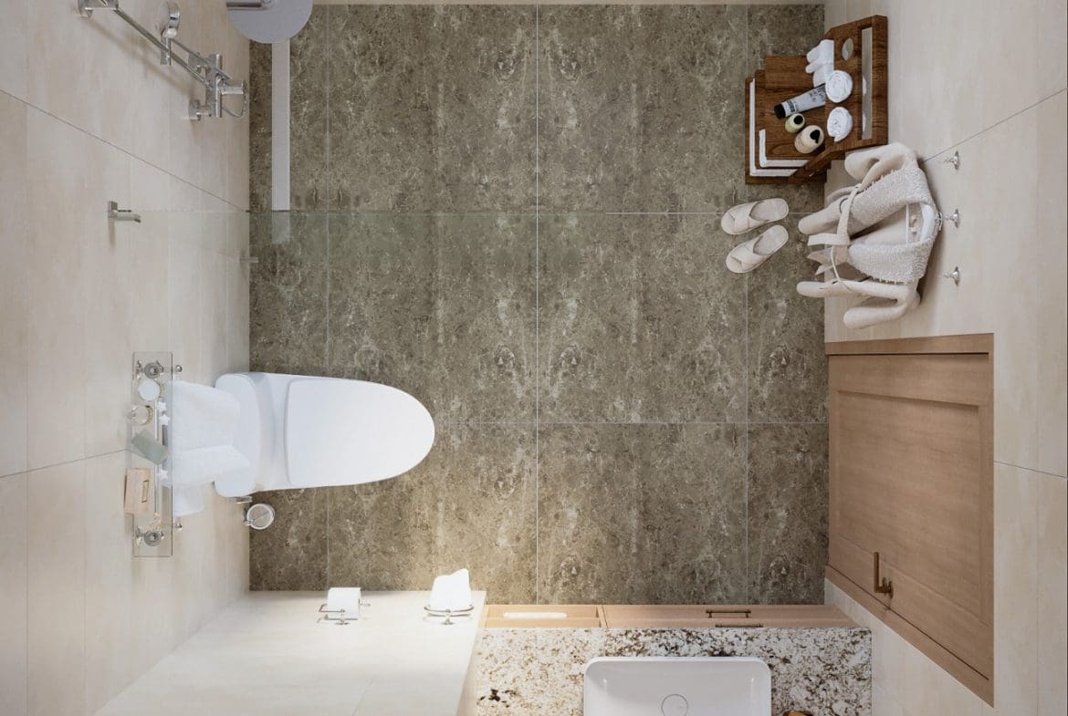 buyDRproperty Modern bathroom with shower, toilet, and sink. 3 bedroom Pre-Construction For Sale. Sosua Real Estate