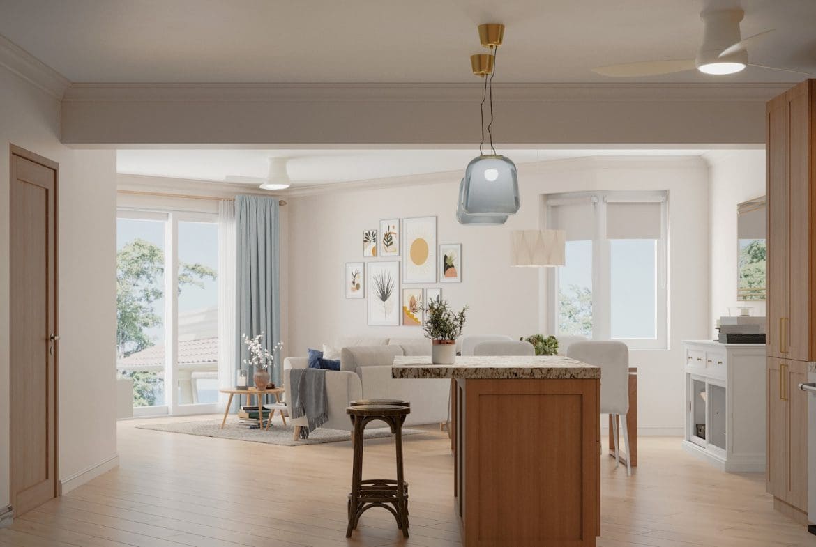 buyDRproperty Modern kitchen with island and 3 bedroom pre-construction for sale Sosua Real Estate