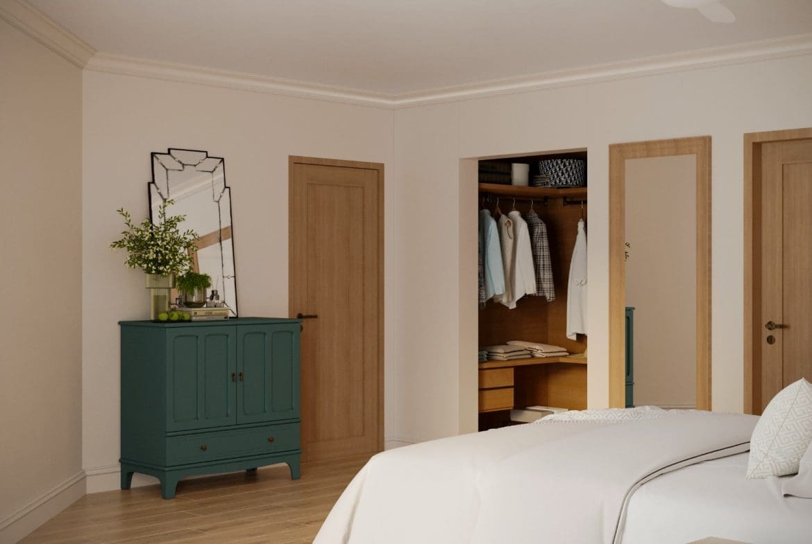 buyDRproperty Bedroom interior with closet and dresser, showcasing a Special Offer. Sosua Real Estate
