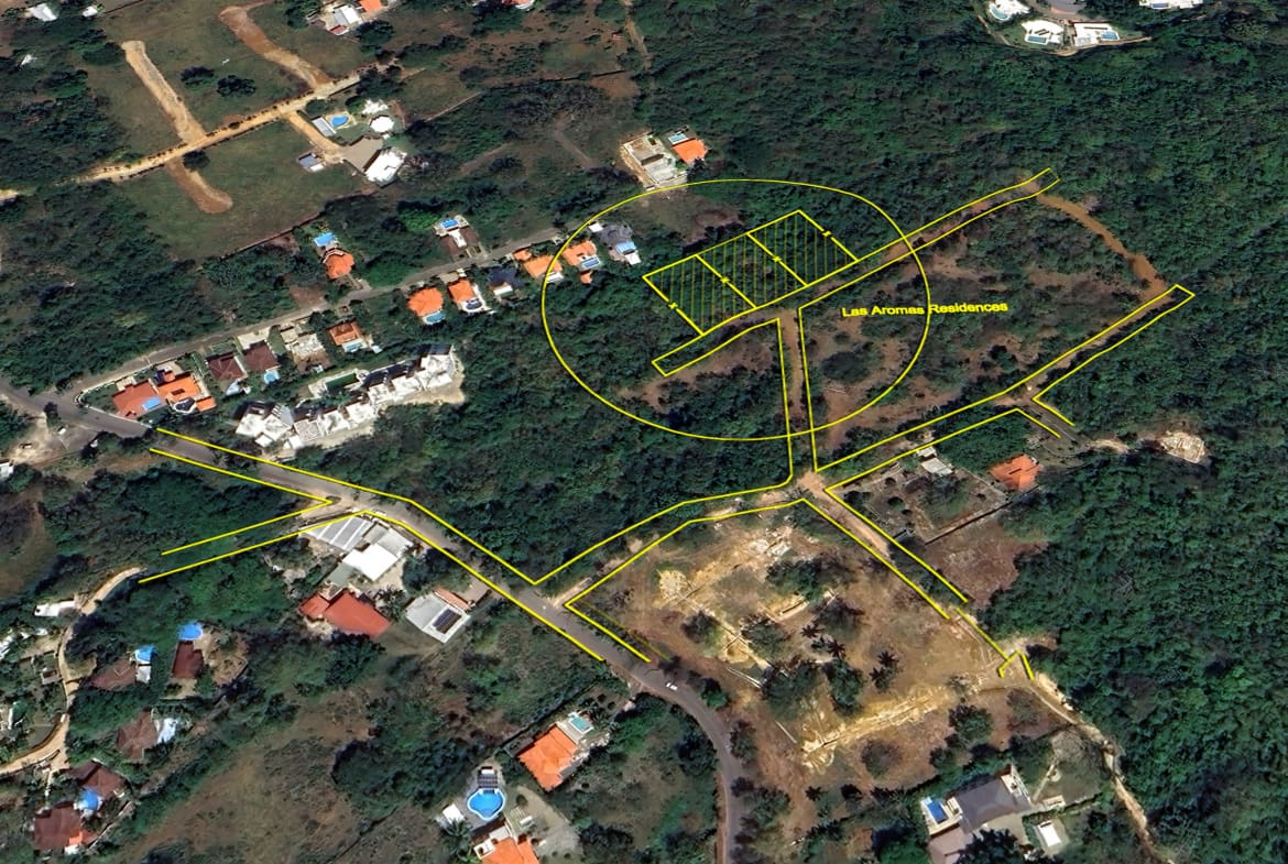 buyDRproperty Aerial view of Building Lots for sale in Las Aromas Residences, La Mulata Sosua Real Estate