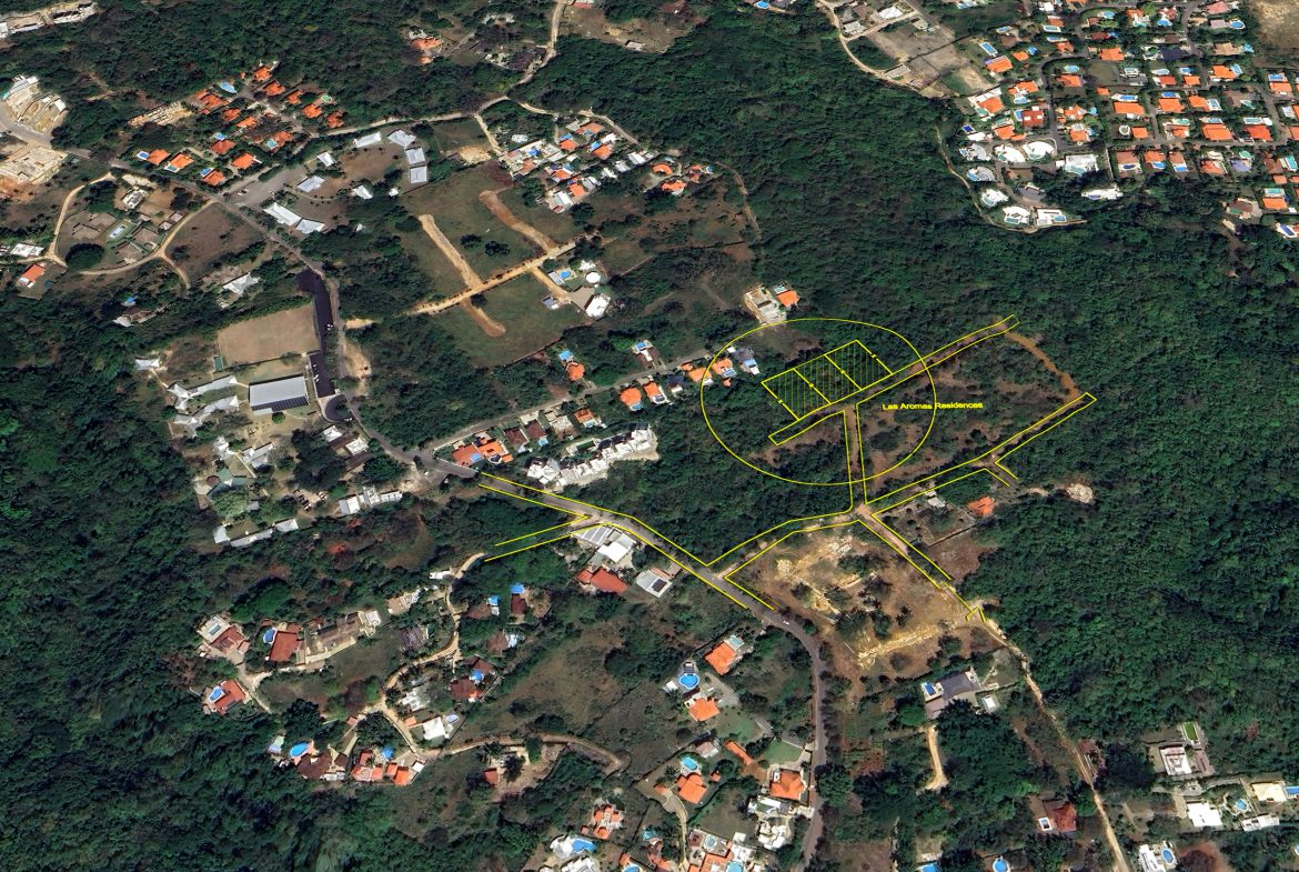 buyDRproperty Aerial view of Las Aromas Residences building lots in La Mulata. Sosua Real Estate